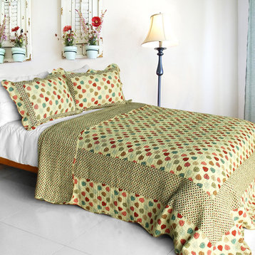 Colorful Dots Cotton 3PC Vermicelli-Quilted Dots Printed Quilt Set Full/Queen