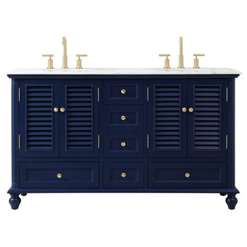 Rhett 60" Double Bathroom Vanity, Blue