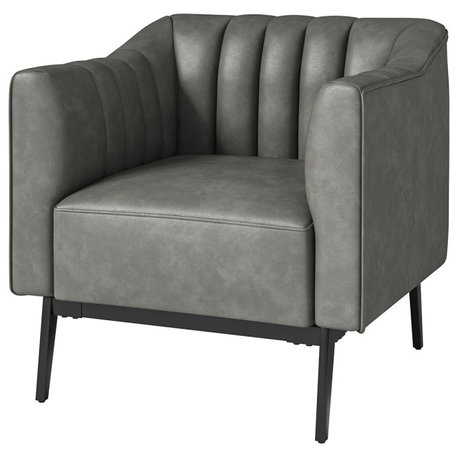 30"W Industrial Style Upholstered Leather Armchair, Gray