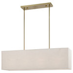 Livex Lighting - Livex Lighting 4 Light Steel Linear Chandelier, Antique Brass Finish 41156-01 - The Summit is a modern and functional linear chandelier which has a beautiful oatmeal fabric hardback shade and a white acrylic diffuser which will ensure soft illumination in any room.