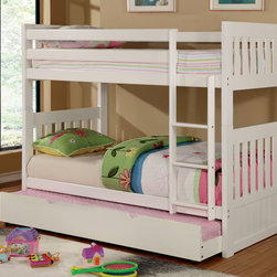 CANBERRA II KIDS WHITE WOOD TWIN TWIN TRUNDLE BUNK BED - Kids Beds