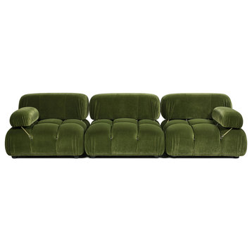 Marcel 109.5" Modular Modern 3-Piece Sofa, Olive Green Performance Velvet