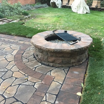 Belgard Mega Libre Custom Two Tier Patio with Custom Built Fire Pit