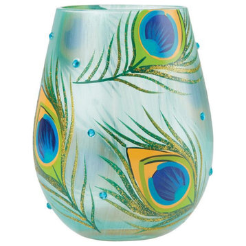 "Peacock" Stemless Wine Glass by Lolita