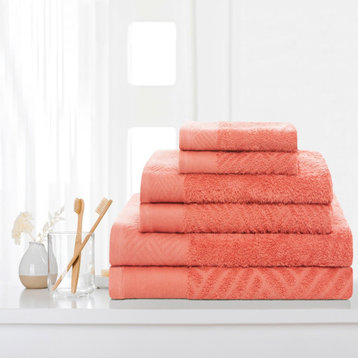 6 Piece Egyptian Cotton Basketweave Towel Set, Coral