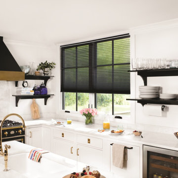 Modern Farmhouse Kitchen Window Treatments | Sheer Black Honeycomb Shades
