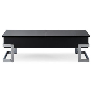 Benzara BM185789 Wooden Coffee Table With Lift Top Storage Space, Black