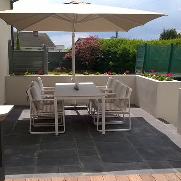 Outdoor Fireplace, Natural Stone Patio Dining area