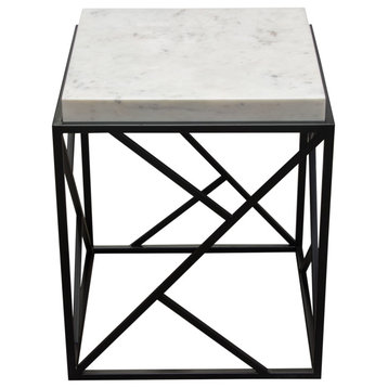 Plymouth Square Accent Table With Genuine Gray Marble Top & Black Metal Base