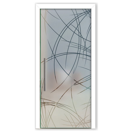 Pocket Glass Sliding Door With Frosted Designs, 40"x80", Full- Private, T-Handle