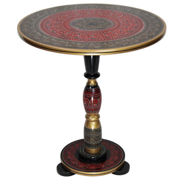 Natural Geo Decorative Wooden Accent Table Red/Gold/Black