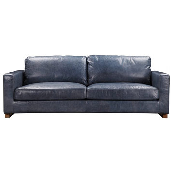 Moe's Home Collection Nikoly Contemporary Leather Sofa in Blue