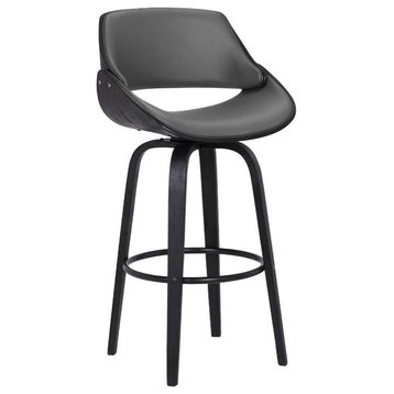 Armen Living Mona 30" Modern Faux Leather Barstool in Black and Gray