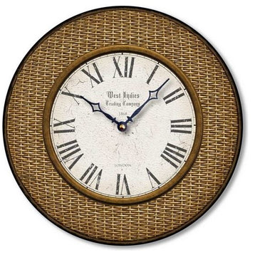 British Colonial Style 12 Inch Basket Weave Wall Clock