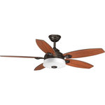 Progress Lighting - Graceful Collection 54" 5 Blade Fan With LED Light, Antique Bronze - Refresh your living space with the crisp, clean style of the 54" Graceful fan. The stylish design comes in an Antique Bronze finish. The five-blade fan features a white opal glass shade and a 17W dimmable LED module. A remote with batteries is included and controls full range dimming and fan speed capabilities. LED source offers a 3000K-color temperature, energy savings and maintenance benefits for the home.  Graceful also has a reversible motor that can be accessed via a manual switch.