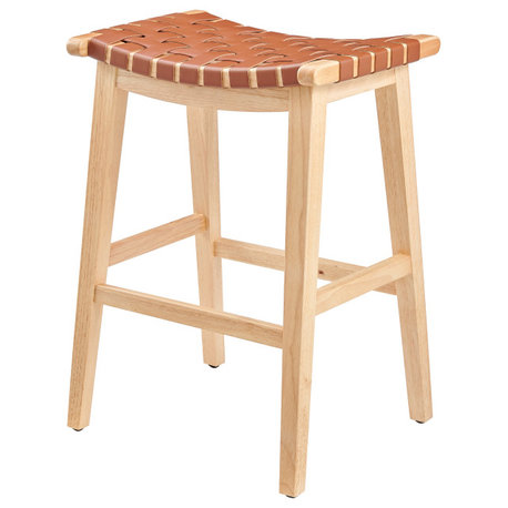 Marco PU Backless Counter Stool, Ochre Brown/Natural
