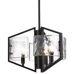 Golden Lighting - Golden Lighting Varsha 3-Light Pendant, Matte Black, 3162-3PBLK-HWG - The beauty of water is the inspiration behind the contemporary Varsha collection. Create a relaxed mood with this modern interpretation of refractive water. Drift on the waves of the thick artisan glass with no worries of being swept away by a current. Strong geometric arms carry the Hammered Water Glass while veiled screws hold the panels in place. The frame's repetitive boxes converge to create a center column. Strong candelabras sit upon wide cups that are partially concealed behind the beautiful glass. The smooth Matte Black finish offers a sophisticated feel. This 3-light pendant is perfect for a kitchen nook or hung as a pair over an island.