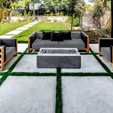 Outdoor Firepit with Retractable Pergola & Flagstone