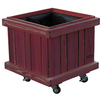 Rolling Tree 27" Cube Planter, Dark Brown Stain Finish