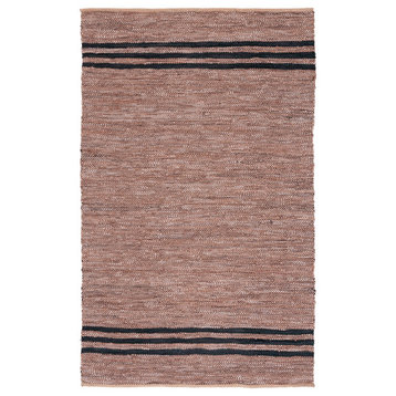 Safavieh Vintage Leather Vtl400T Striped Rug, Brown and Black, 7'0"x7'0" Round