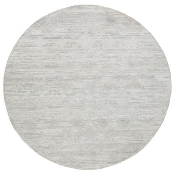 Ivory Hand Spun Undyed Natural Wool Modern Round Hand Knotted Rug, 6'0" x 6'0"