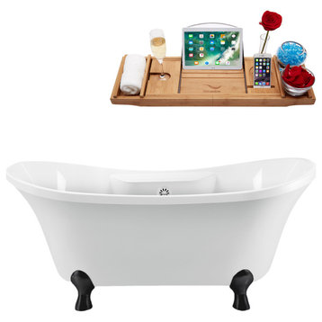 60" Streamline NAA900BL-WH Clawfoot Tub and Tray With External Drain