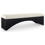 Meridian Furniture - Lawson Upholstered Bench, Cream, Velour Fur Fabric, Black Finish - Uplift your space with the Lawson velour cream fur fabric upholstered bench, a sleek blend of modern simplicity and plush comfort. Featuring a luxuriously soft velour fur fabric seat, this bench offers a tactile experience that's as inviting as it is stylish. The minimalist, rich black wood base, with its curved cut-out design, adds an architectural touch that creates a striking visual balance.