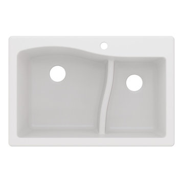 Quarza 33" Drop-In Undermount Granite Composite 60/40 Kitchen Sink, White