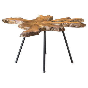 Uttermost 25436 Kravitz 28"W Wood Top Iron Side Table - Natural Teak