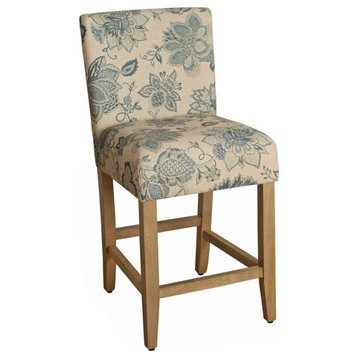 Home Square Lexie 39.5" Wood and Fabric Height Barstool in Blue - Set of 2