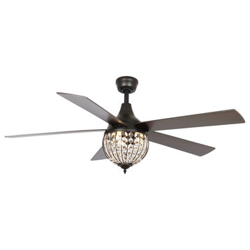 52 in Modern Crystal Ceiling fan in Antique Bronze,5 Blades and Remote Control