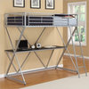 DHP X Shaped Metal Twin Loft Bed with Desk in Silver