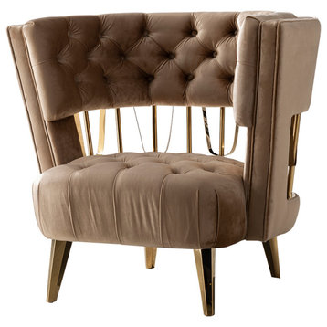 Divani Casa Courtney Beige and Gold Fabric Lounge Chair
