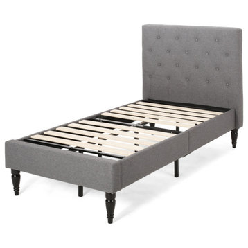 Adan Contemporary Upholstered Twin Bed Platform, Charcoal Gray/Black