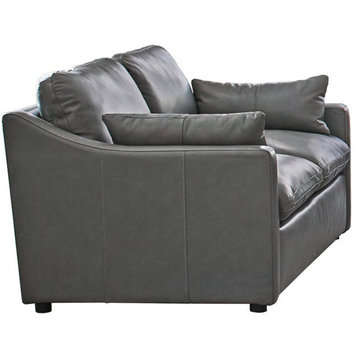 Coaster Transitional Leather Sloped Arm Upholstered Loveseat in Gray