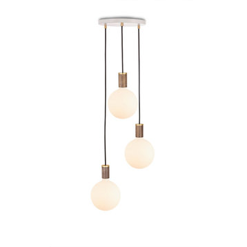 Walnut Triple Pendant With White Canopy and Sphere IV