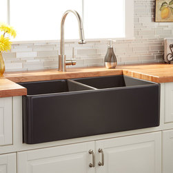 33" REINHARD DOUBLE-BOWL FIRECLAY FARMHOUSE SINK - DARK GRAY - Kitchen Sinks