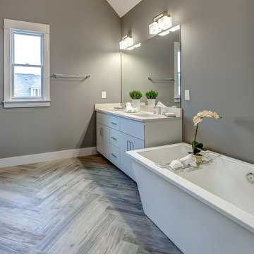 Master Bath with Woodtalk, Grey Pepper Tile in Herringbone Layout