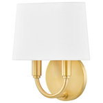 Mitzi by Hudson Valley Lighting - Clair 2-Light Wall Sconce, Aged Brass - Deceptively simple, Clair reminds us of the friend who is always put together. Carefree yet coiffed, Clair gets major style points for her sleek curves and tapered linen shade. Clair will feel right at home flanking a fireplace, bookshelf, or lighting up a petite powder room.