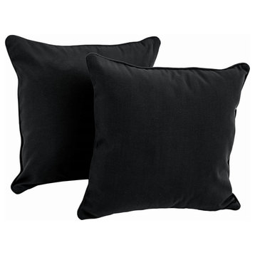 18" Double-Corded Solid Twill Square Throw Pillows With Inserts, Set of 2, Black
