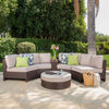 Outdoor 4-Seat Wicker Curved Set With Ottoman, Beige, Ice Bucket Ottoman