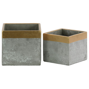 Urban Trends Cement Pot 2-Piece Set, Gray
