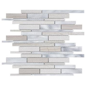 Modket Taupe Gray White Oak Marble Aluminum Mosaic Tile Backsplash TDH437AL