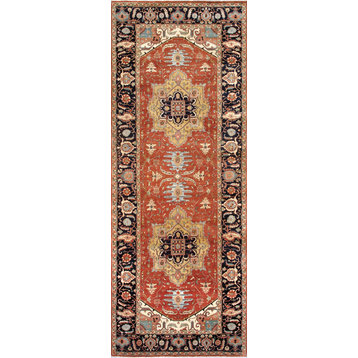 Serapi Hand-Knotted Wool Rust/Navy Area Rug- 6' x 16'
