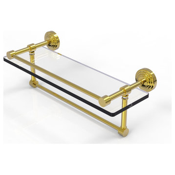 16" Gallery Glass Shelf with Towel Bar, Polished Brass