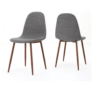 GDF Studio Resta Fabric Dining Chairs With Wood Finished Metal Legs, Set of 2, Light Gray/Dark Brown