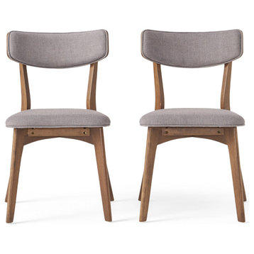 GDF Studio Caleb Mid-Century Walnut Finished Frame Dining Chairs, Set of 2, Dark Gray
