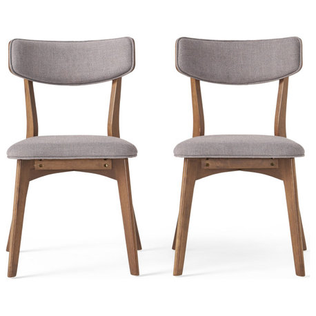 GDF Studio Caleb Mid-Century Walnut Finished Frame Dining Chairs, Set of 2, Dark Gray