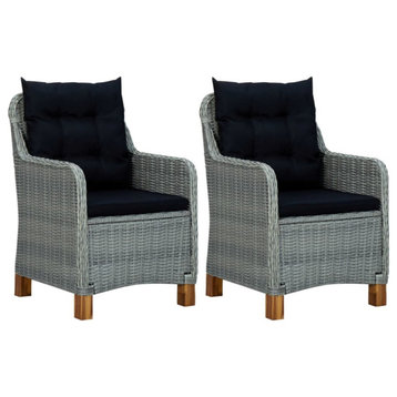 vidaXL Patio Chairs 2 Pcs Dining Chair with Cushions Poly Rattan Light Gray
