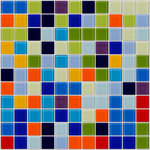 Susan Jablon Mosaics - 12"x12" Old Florida Tile, Full Sheet - 13 different glass tiles in shades of green, yellow, purple, red, blue and orange are combined to form this custom mosaic blend we will make by hand for you in our studios in upstate New York.